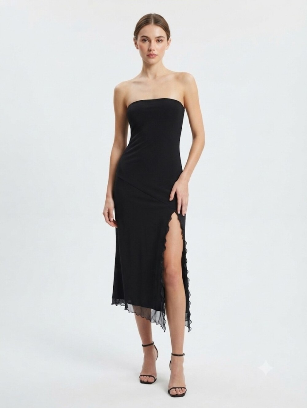 Urban Outfitters Black Strapless Midi Dress with Side Slit Size M